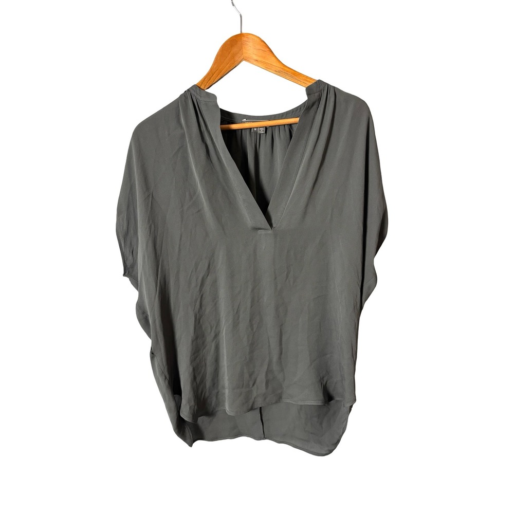 Vince Women Medium Charcoal Gray 100% Silk V-Neck Draped Blouse Top - Picture 2 of 6